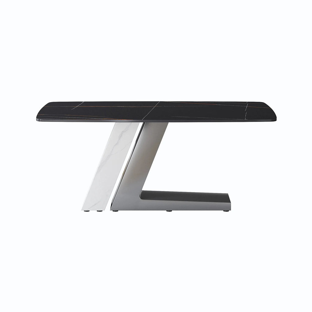 Black Dining Table with Sintered Stone Rectangle Tabletop J453