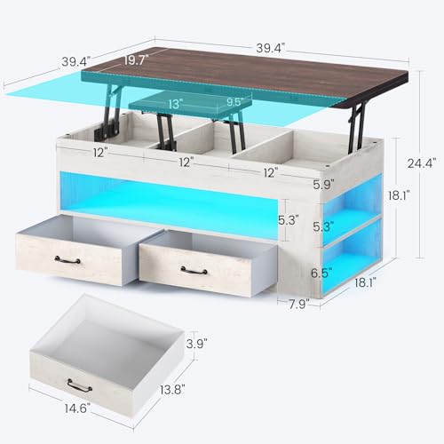 Lift Top Coffee Table with Storage and Drawers D465976