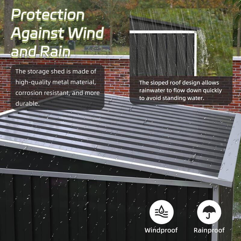 Metal Garden Storage Shed with Sloping Roof in Black T476691