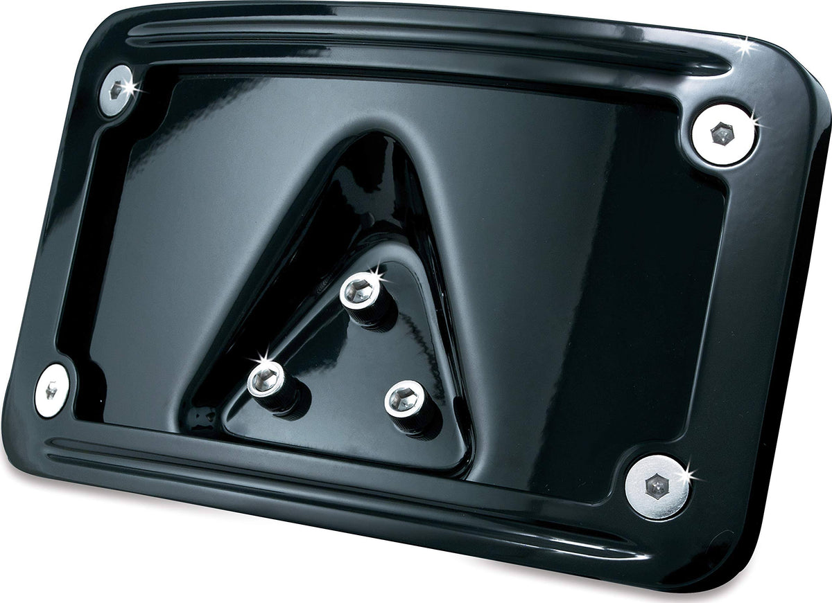 Curved Laydown License Plate Mount with Frame - Gloss Black U8935
