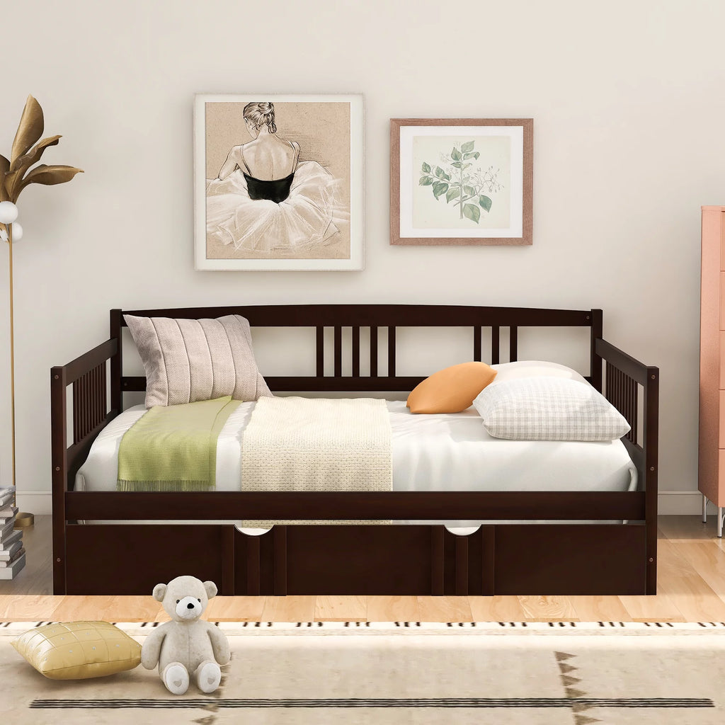 Full Size Espresso Wood Daybed with Twin Size Trundle T937282