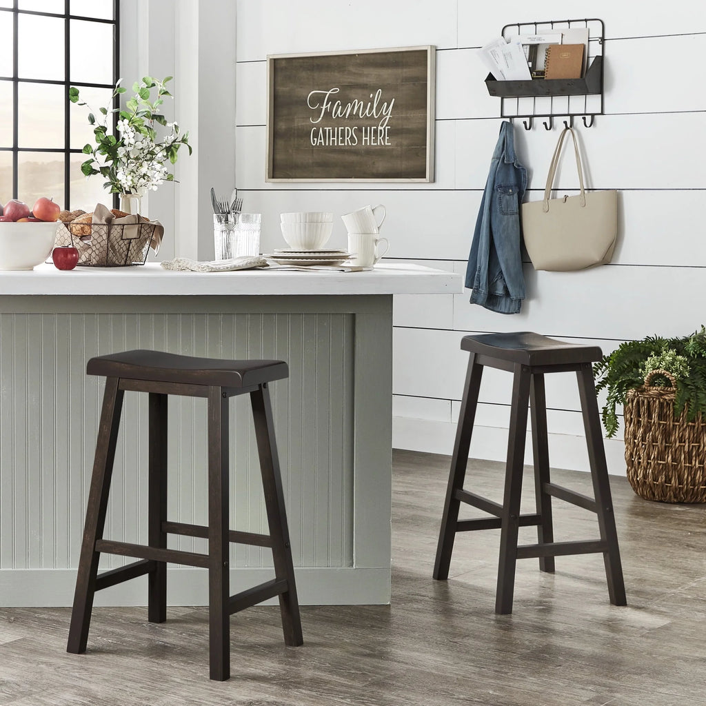 Antique Black 29-inch Backless Saddle Seat Bar Stools, Set of 2 T1309