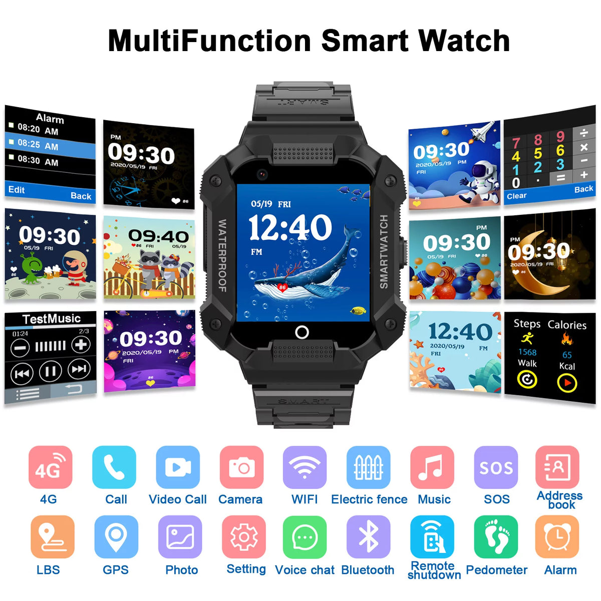 Black Kids Smart Watch with 4G SIM GPS W561