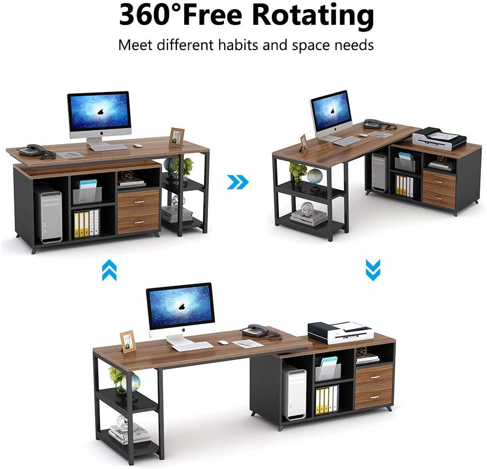 55 Inch L-Shaped Computer Desk with Drawers I8284