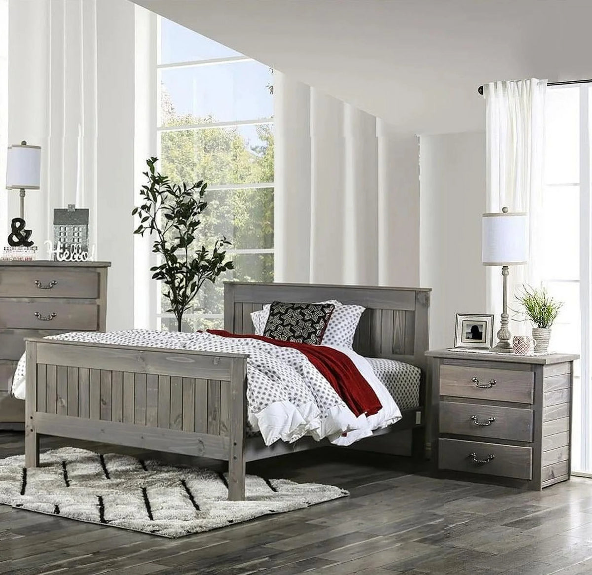 Weathered Gray Pine Wood Queen Bedroom Set 3pcs E6158