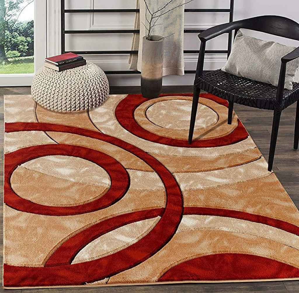 8x10 Dark Red Circles Area Rug I928