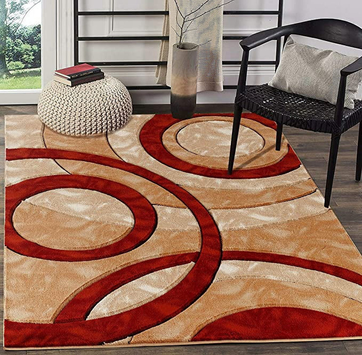 8x10 Dark Red Circles Area Rug I928