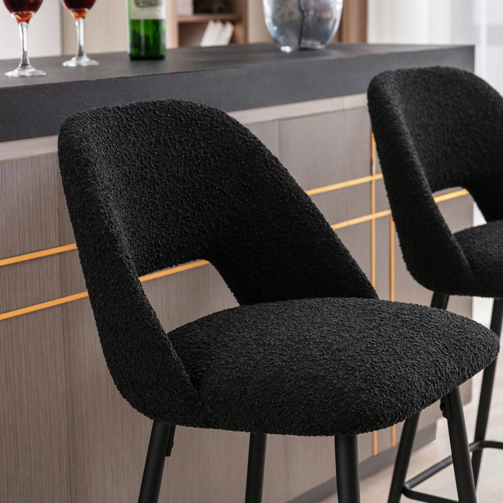 Boucle Fabric Barstools Set of 2 with Black Metal Legs B688032
