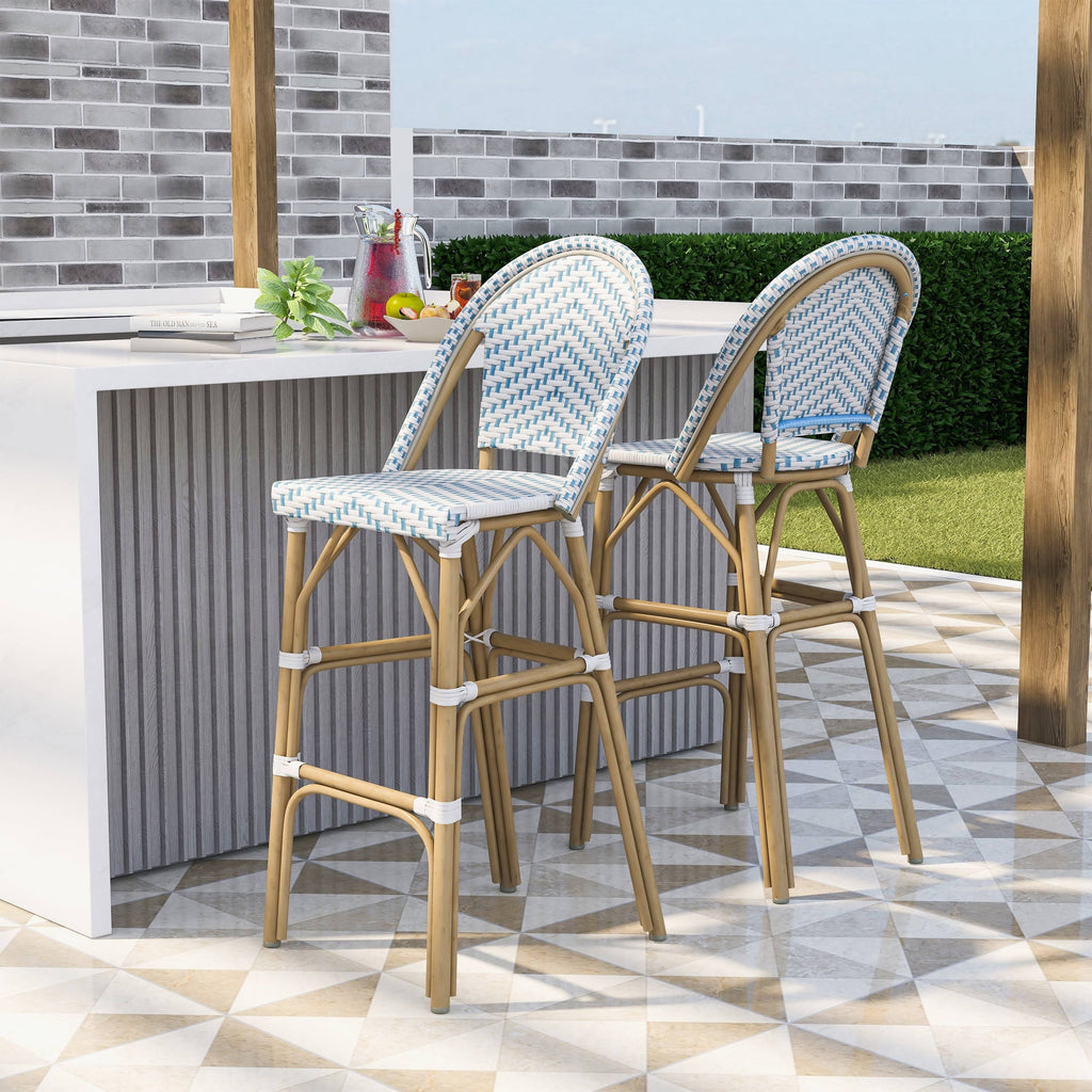 Natural Tone Patio Bar Chairs Set of 2 D77771