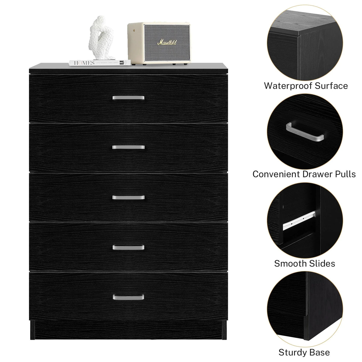 Black 5 Drawer Dresser N60360