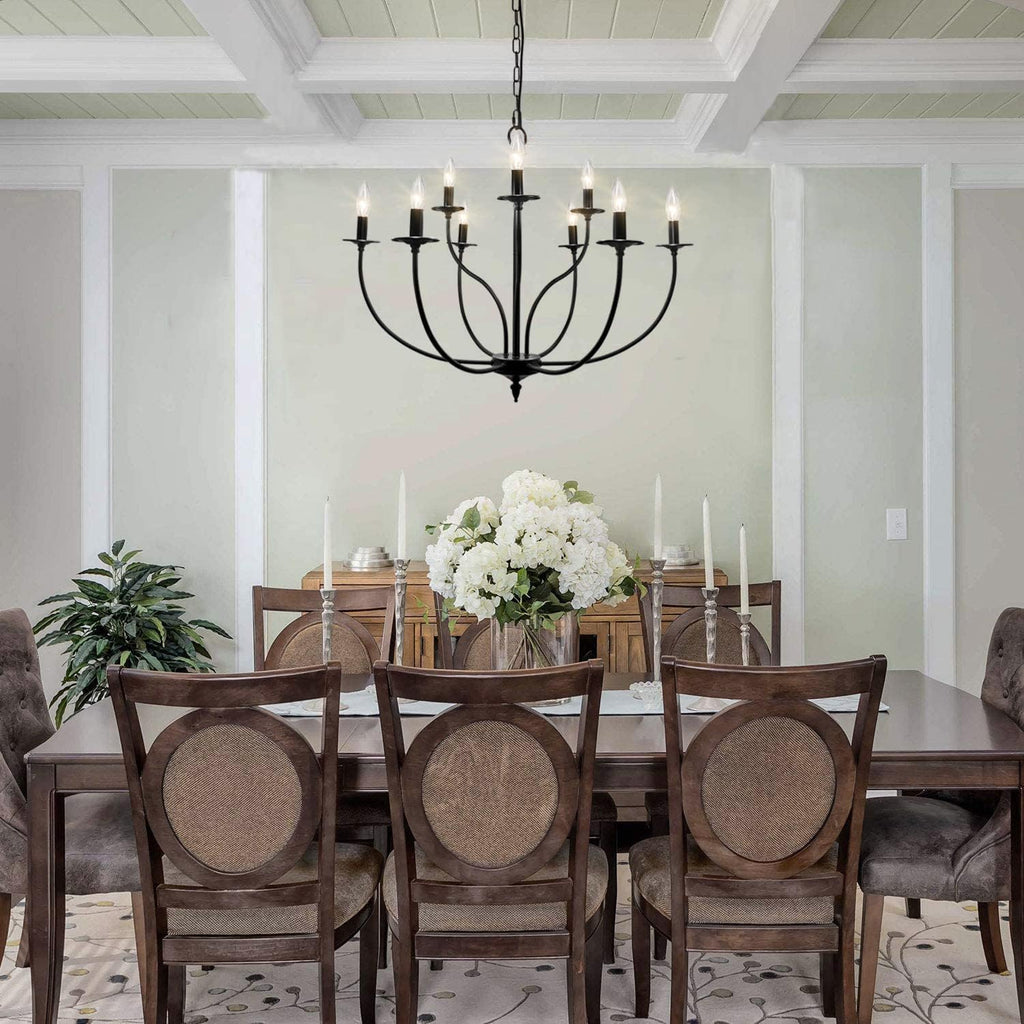 Black 9 Light 2-Tier Iron Chandelier L25155