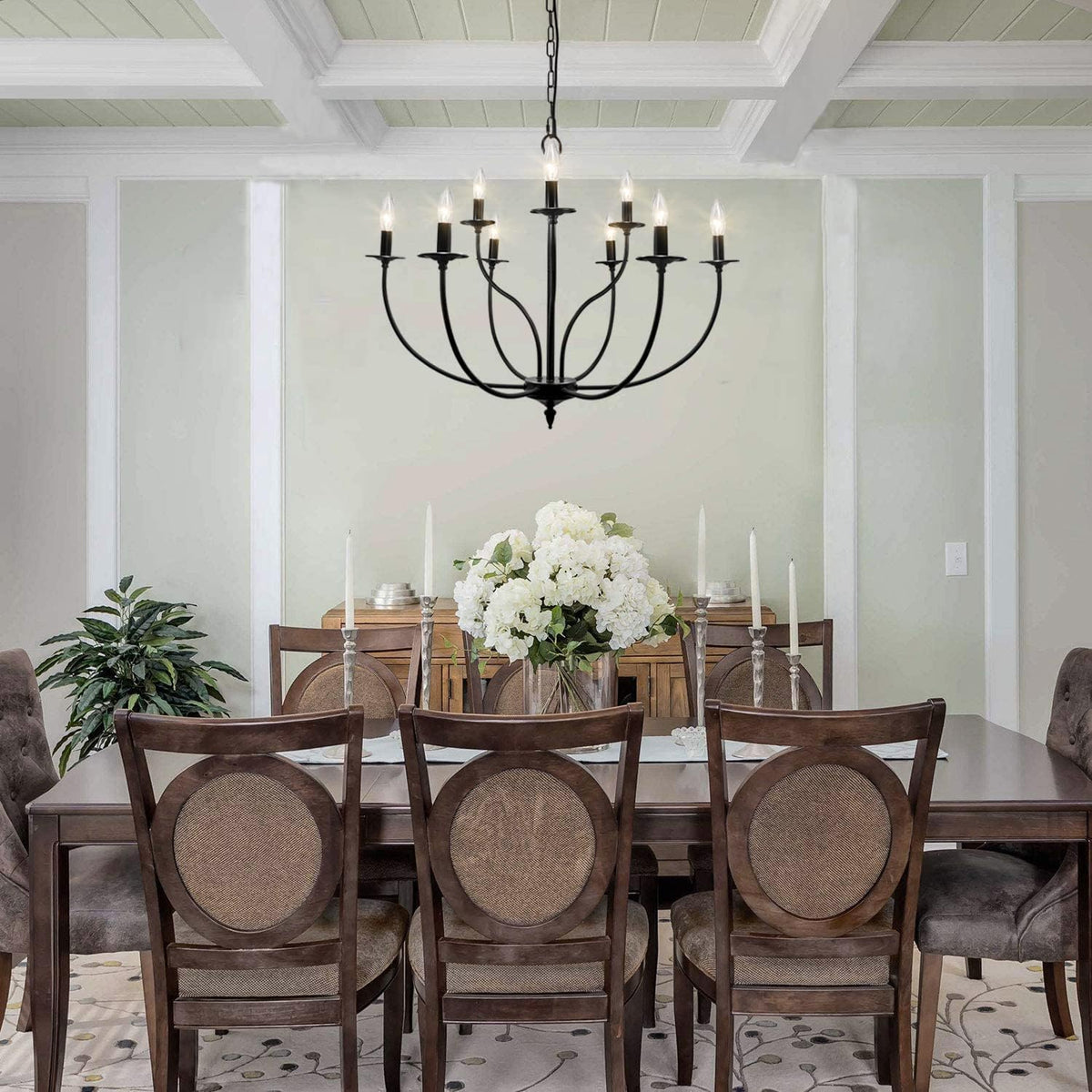 Black 9 Light 2-Tier Iron Chandelier L25155