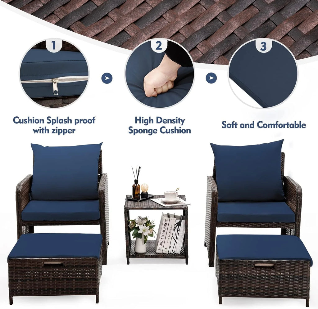 5 Piece Patio Conversation Rattan Chair Set with Storage Coffee Table S606