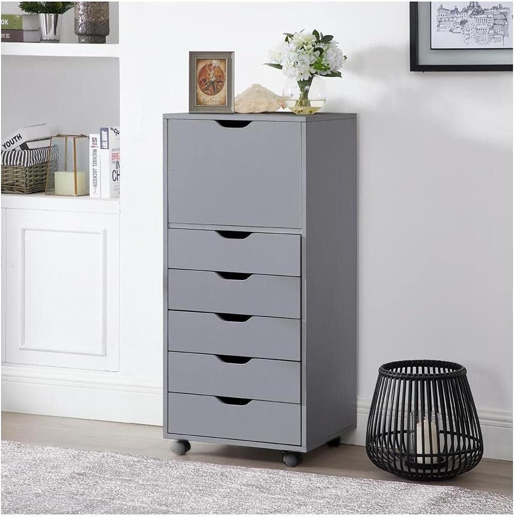 Gray 6 Drawer File Cabinet on Wheels Y56160