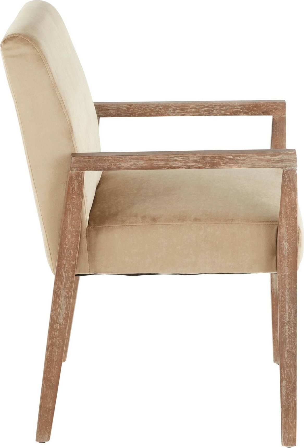 Crushed Brown Velvet White Washed Wood Dining Arm Chair Set of 2 K415