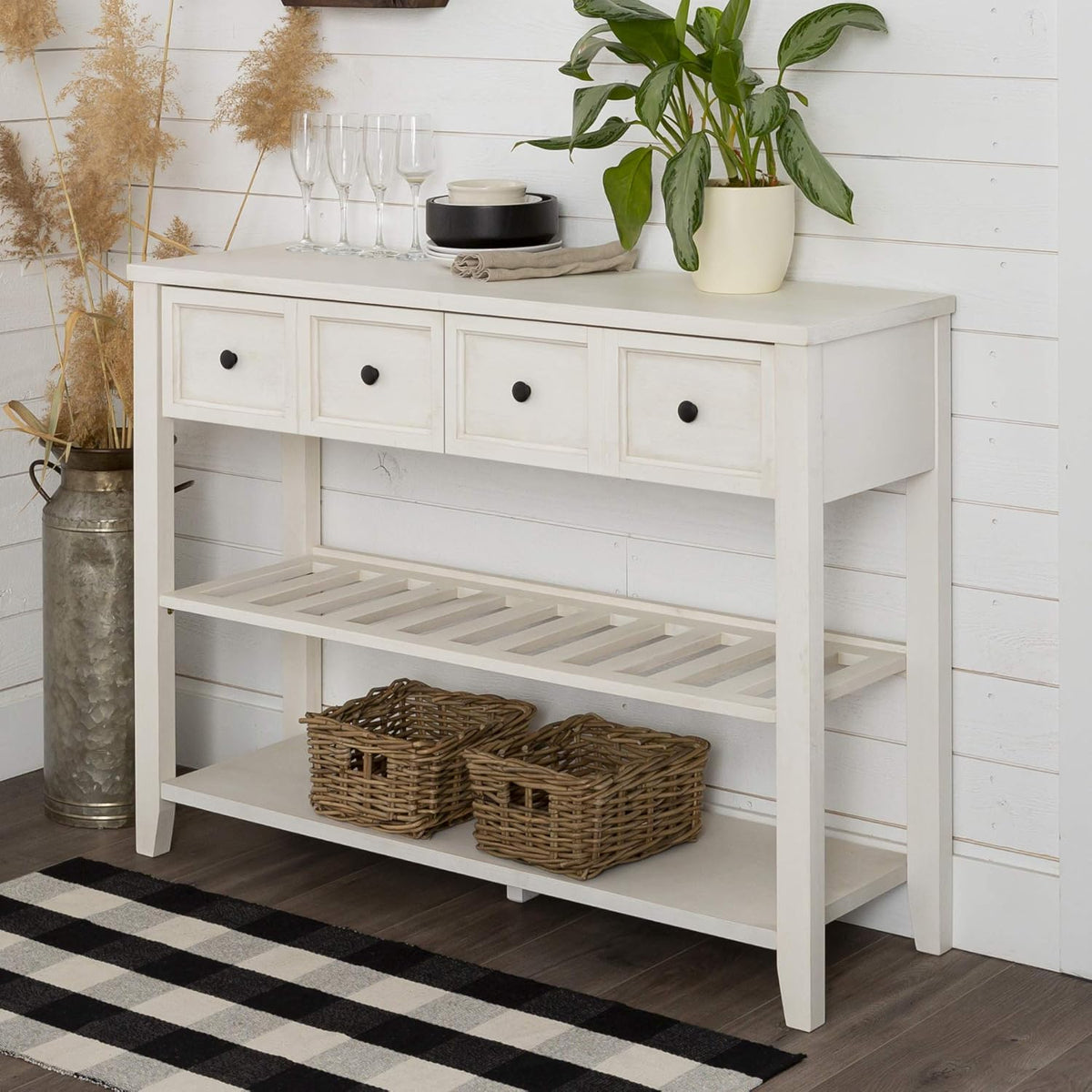 White 48 Inch Wood Buffet Sideboard Storage Cabinet Q8089