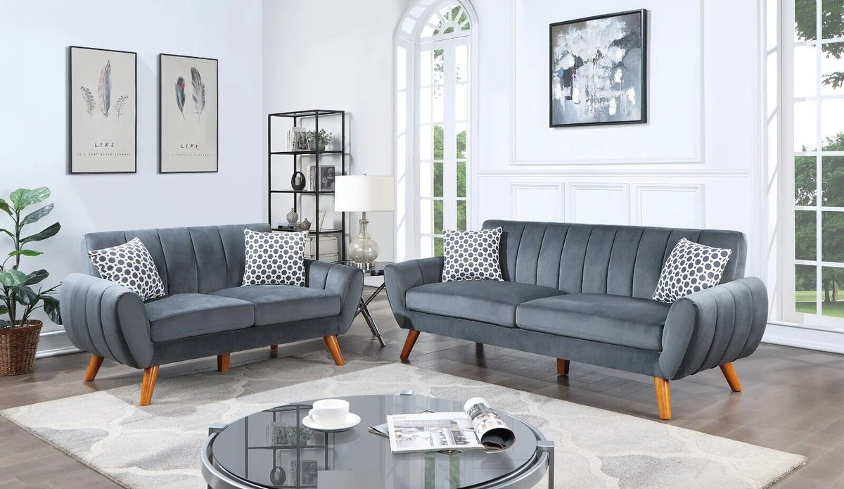 Velvet Sofa and Loveseat Set with Pillows M403