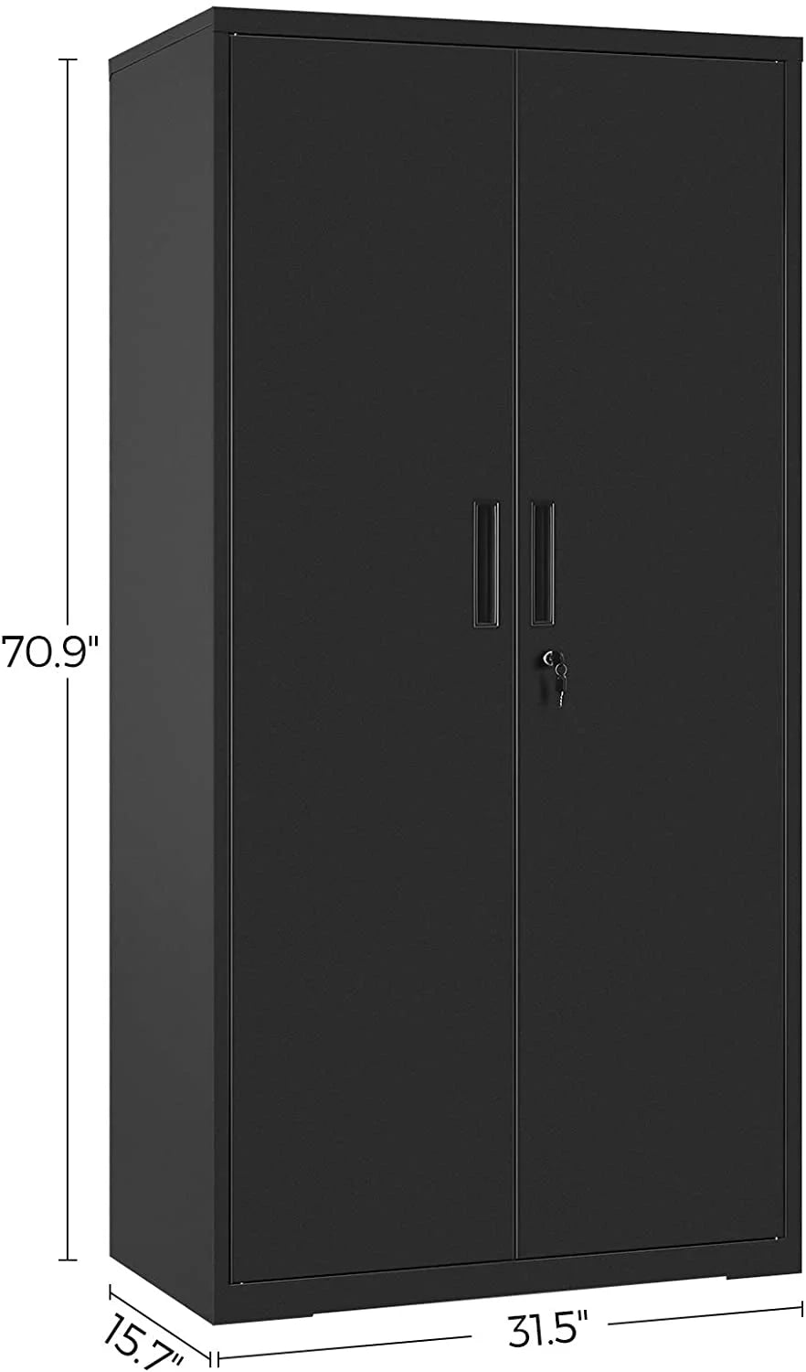 Metal Storage Cabinet with Doors and Shelves Black O468359
