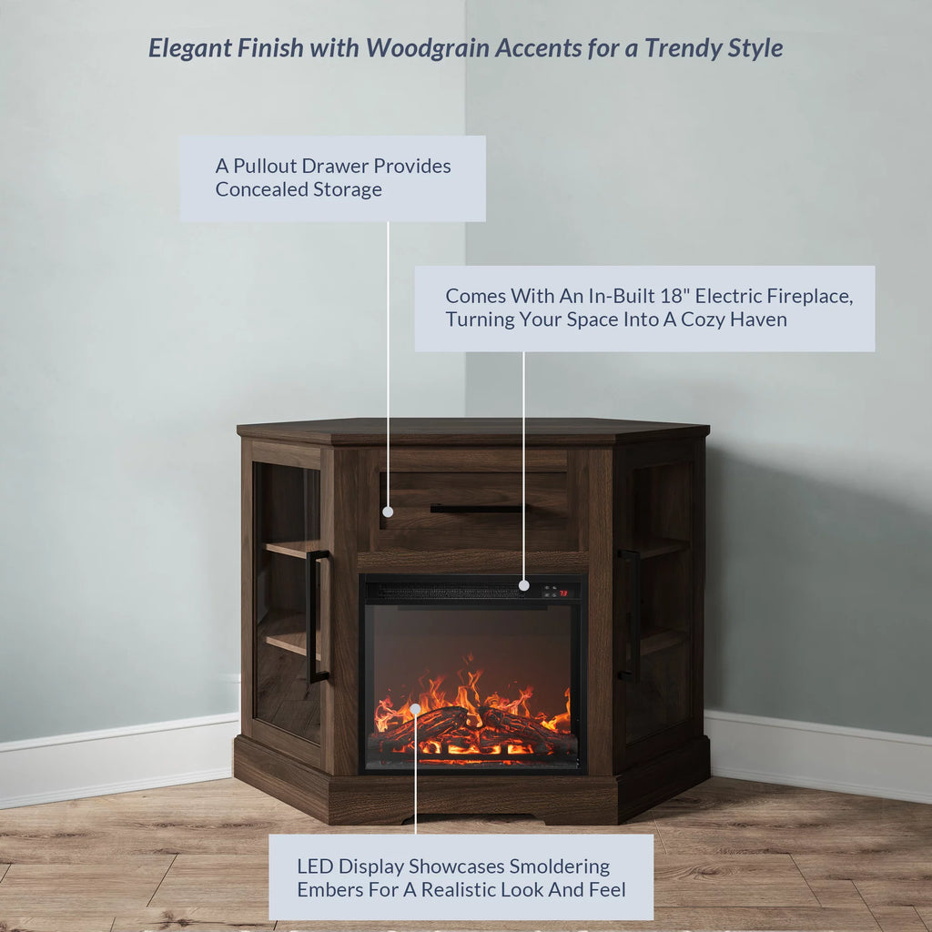 43" Wood TV Stand with Electric Fireplace X7828