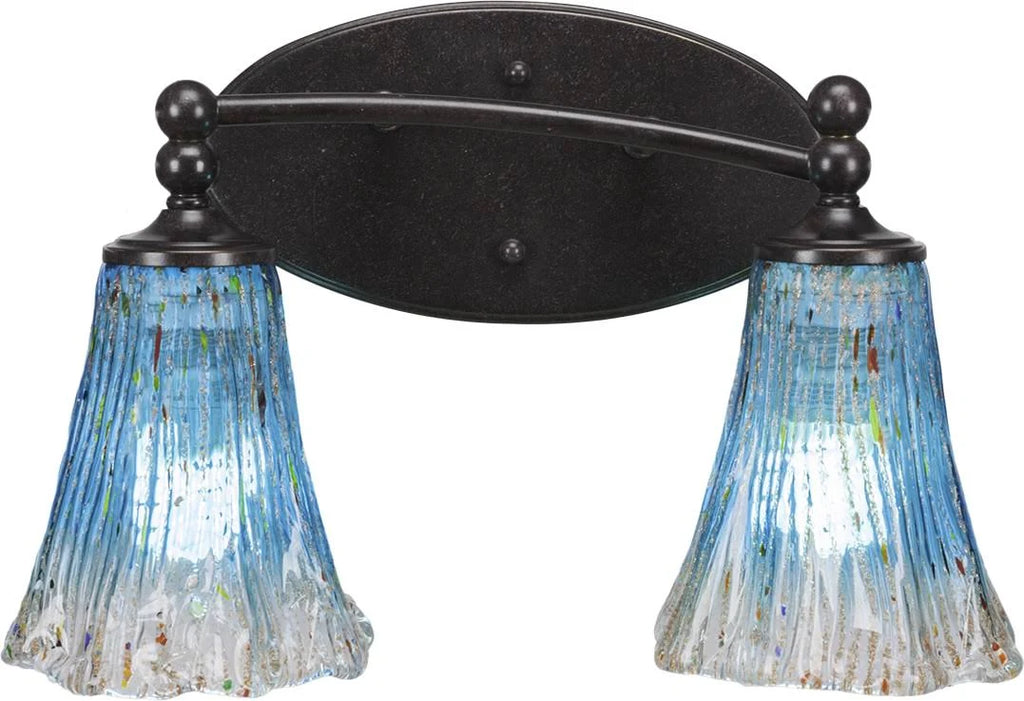 Two Light Bath Bar Dark Granite Finish with Teal Crystal Glass I675
