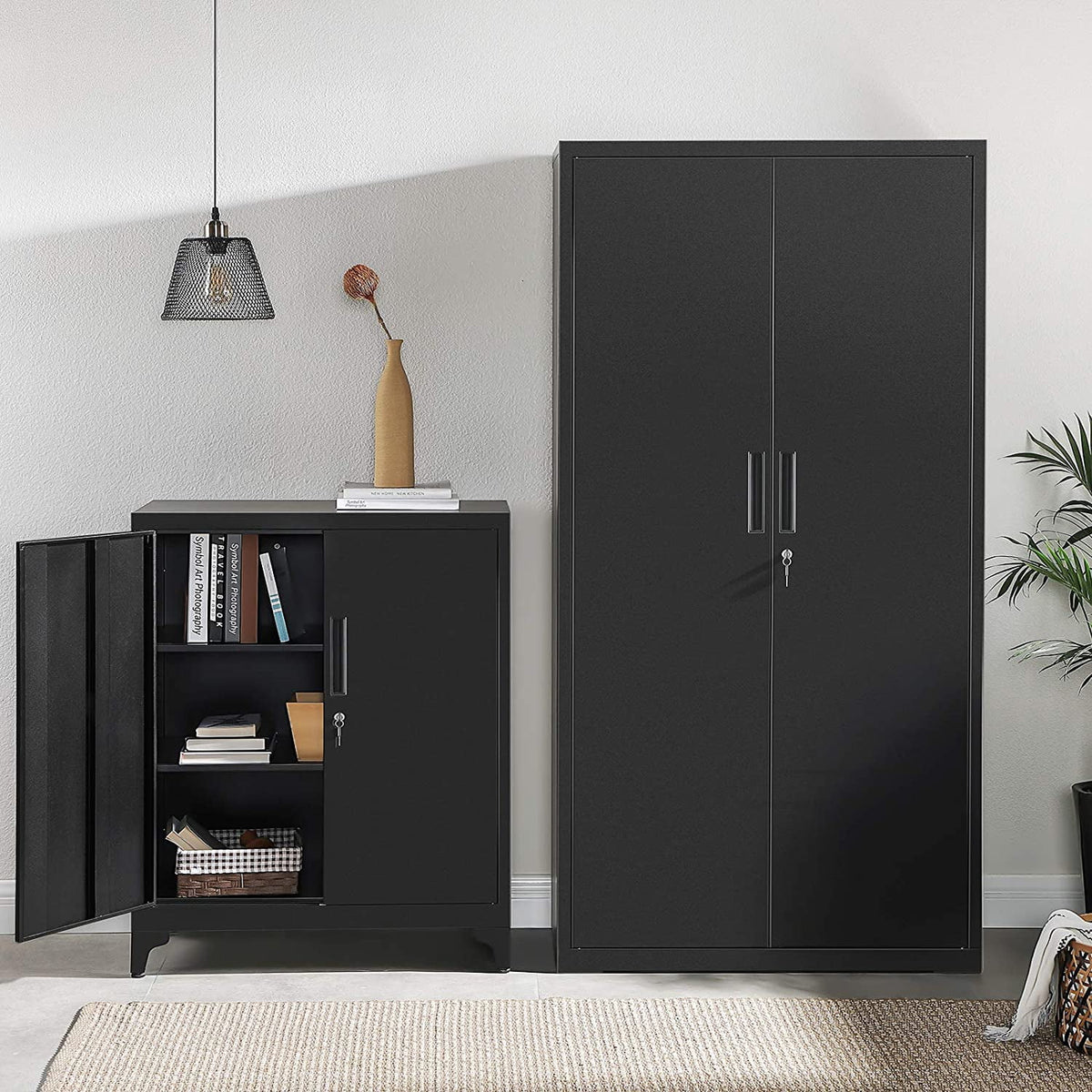 Metal Storage Cabinet with Doors and Shelves Black O468359
