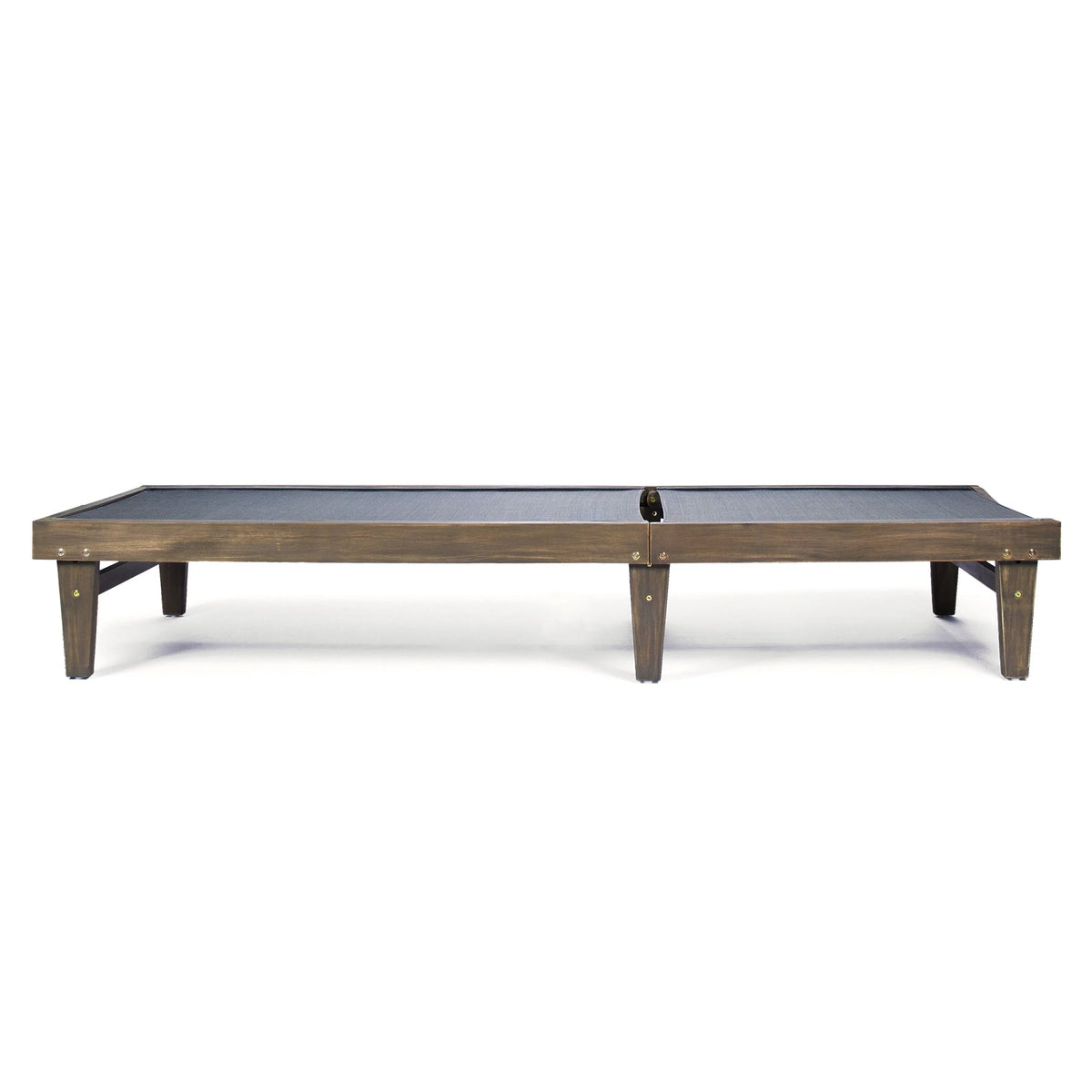Gray Mesh and Acacia Wood Adjustable Chaise Lounge V18939
