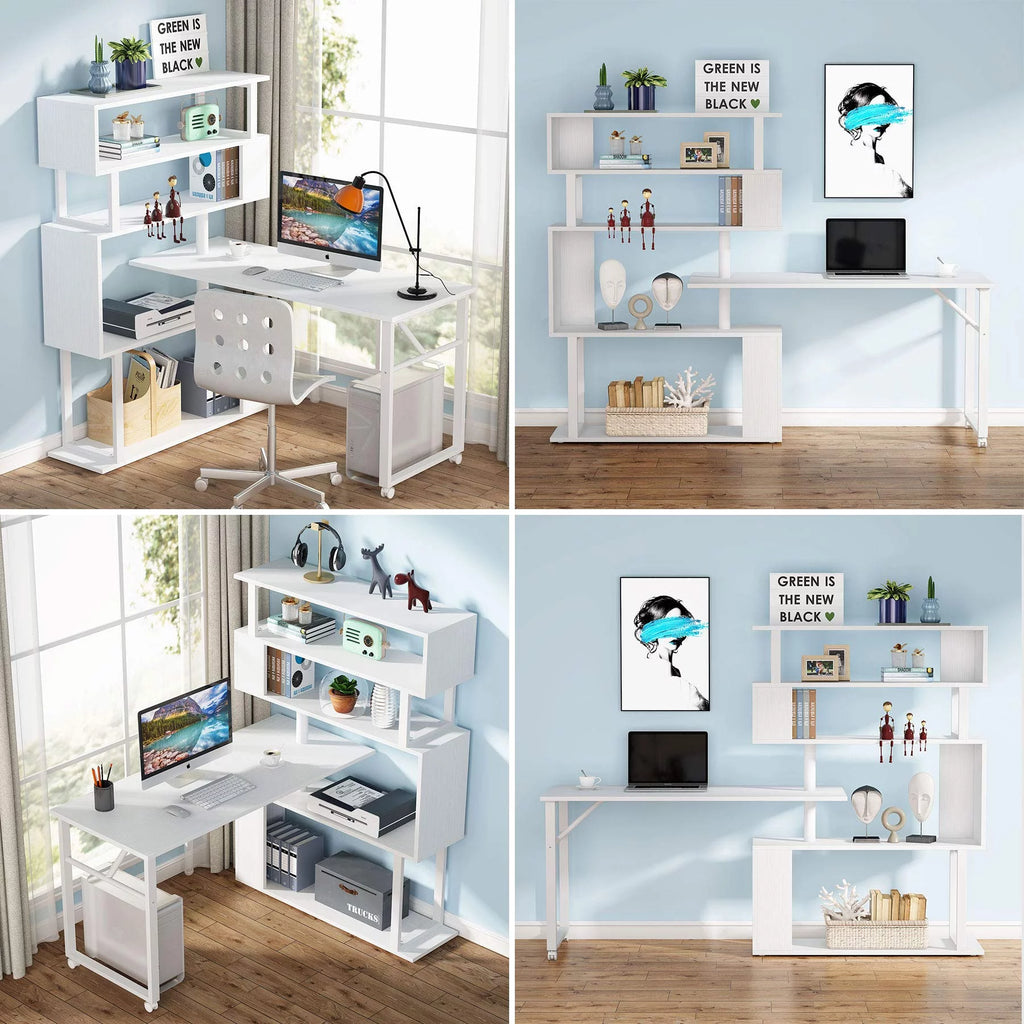 L Shaped Desk with Storage Bookshelf W7570