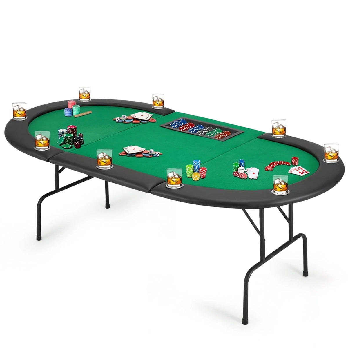 Poker Table with Cup Holder for 8 Players Green Felt Z70767