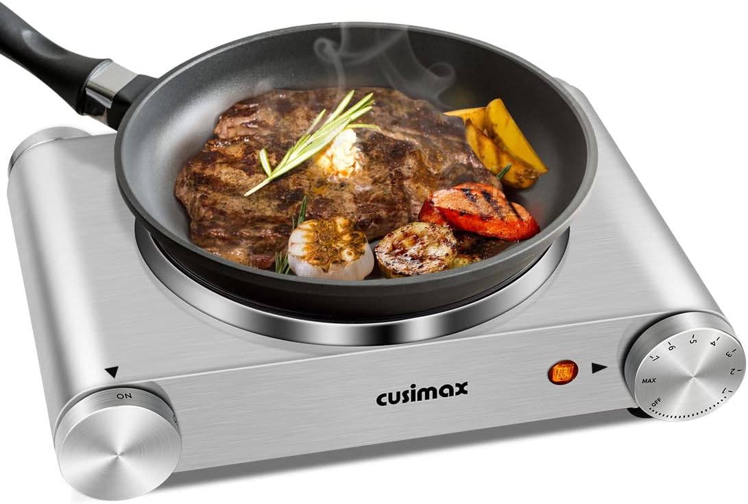 Double Burner 1800W Electric Hot Plate, Black Stainless Steel S633