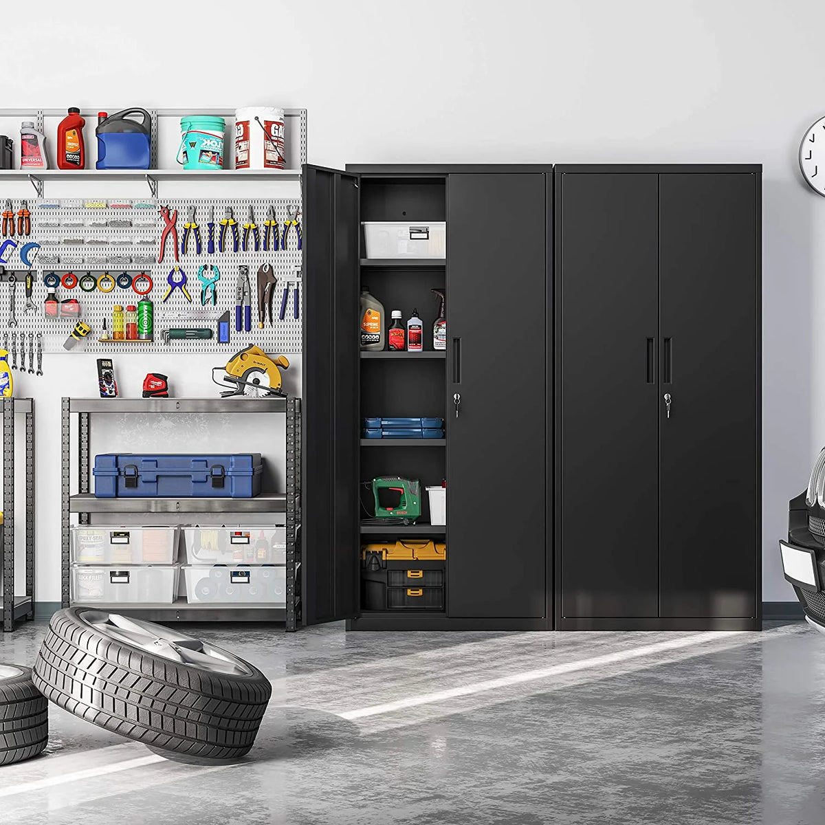 Metal Storage Cabinet with Doors and Shelves Black O468359