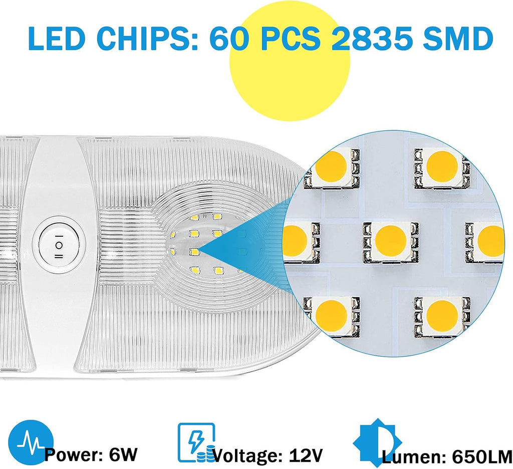 650 Lumens 12V LED Ceiling Dome Light with ON/Off Switch, Natural White 4000-4500K, Pack of 5 C9453