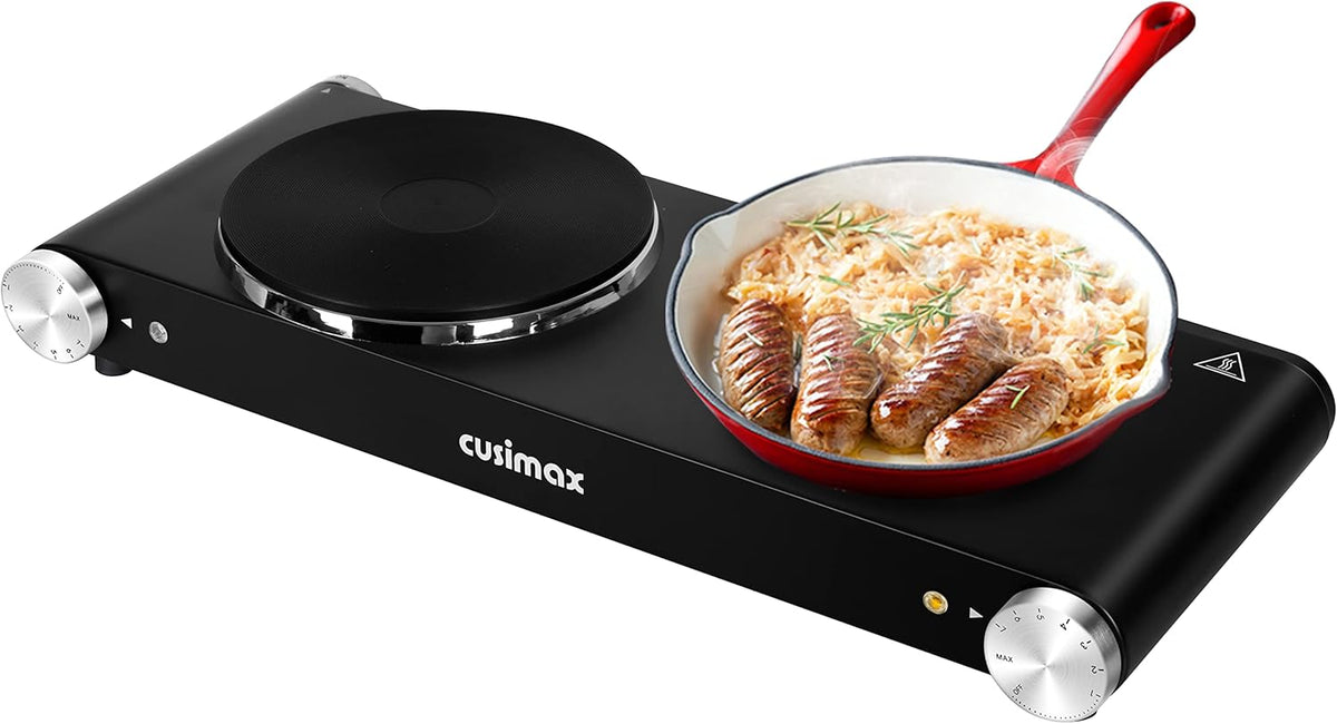 Double Burner 1800W Electric Hot Plate, Black Stainless Steel S633