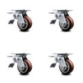 4 inch Polyurethane Caster Set with Roller Bearings and Total Lock Brakes I163