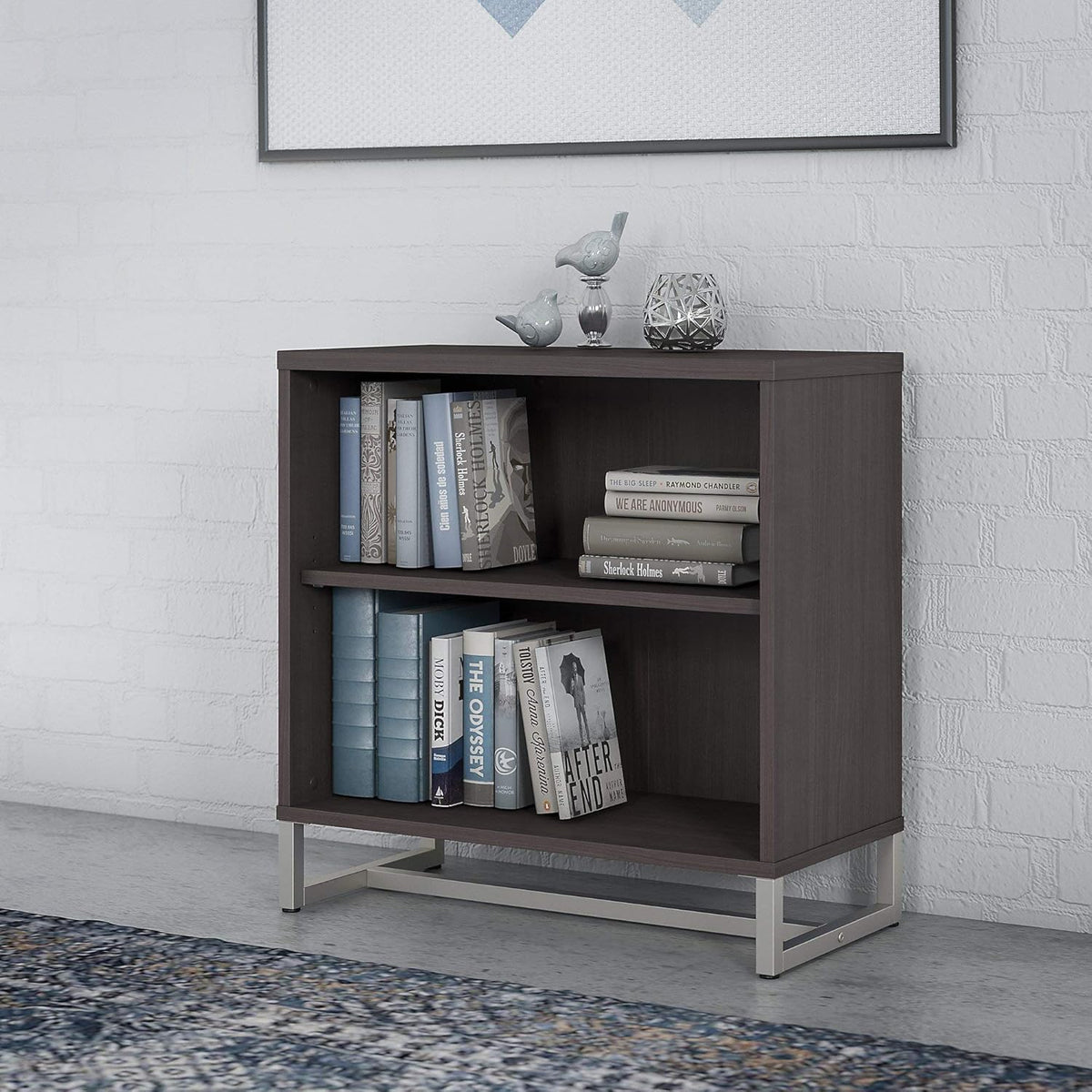Storm Gray 2 Shelf Bookcase Cabinet Q715651