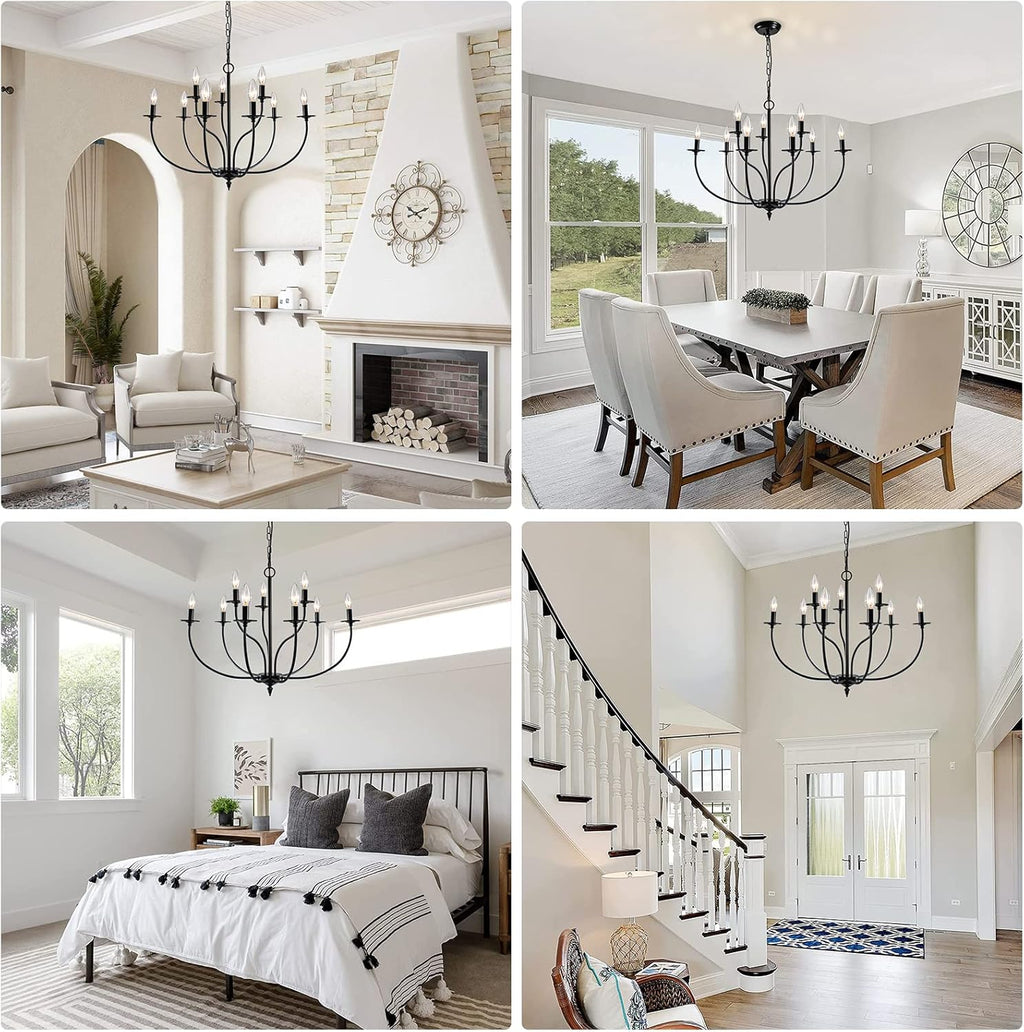 Black 9 Light 2-Tier Iron Chandelier L25155