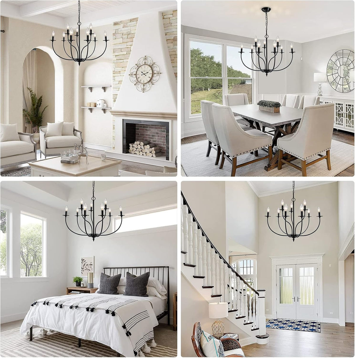 Black 9 Light 2-Tier Iron Chandelier L25155
