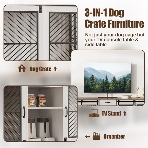 Wooden Double Dog Crate Furniture with Storage Shelves A388569
