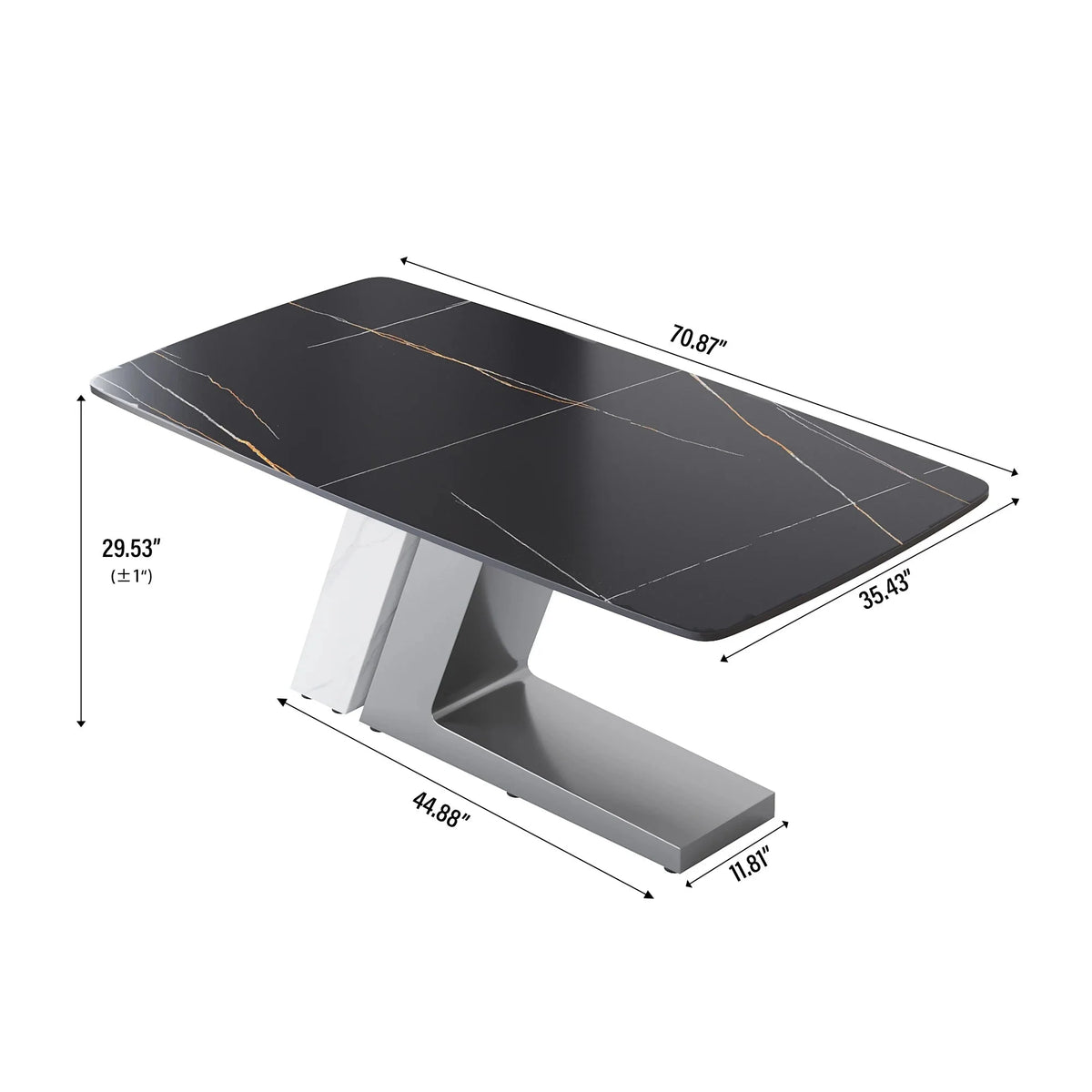 Black Dining Table with Sintered Stone Rectangle Tabletop J453