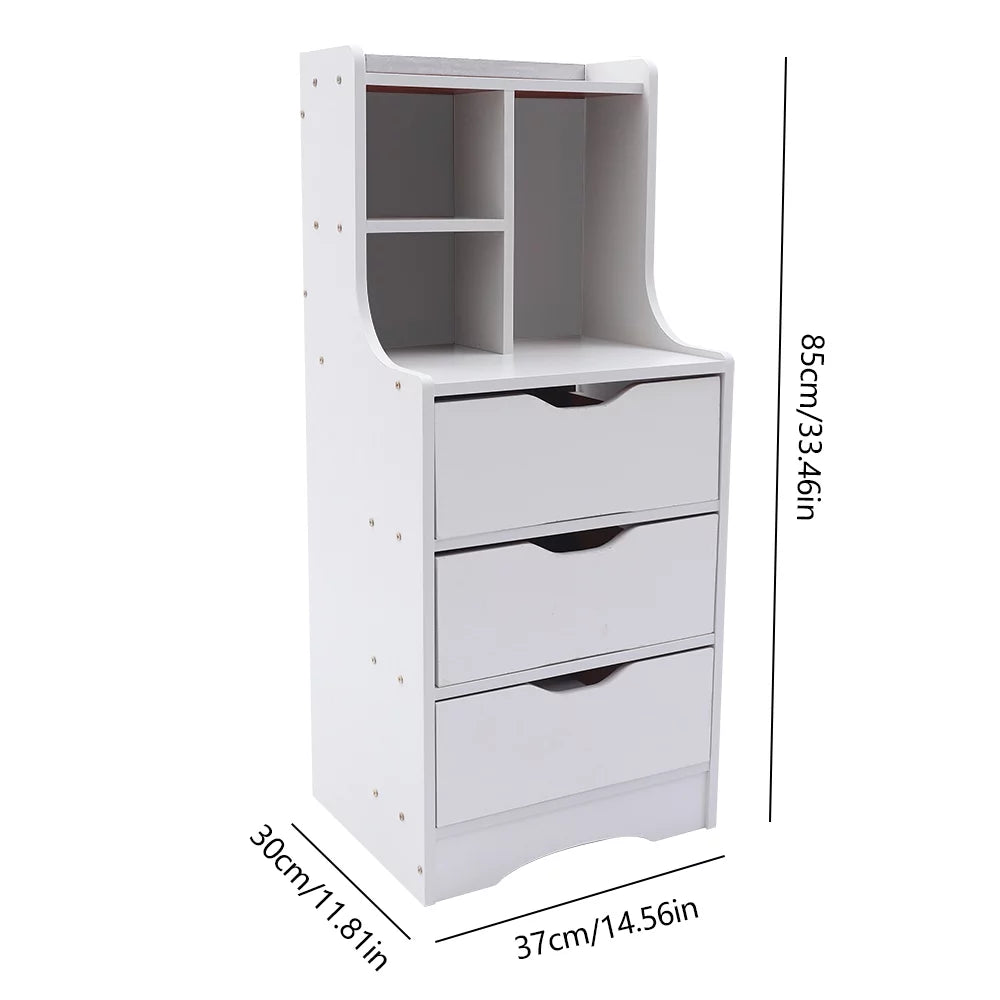 White 3 Drawer Nightstand with Storage Shelf T287