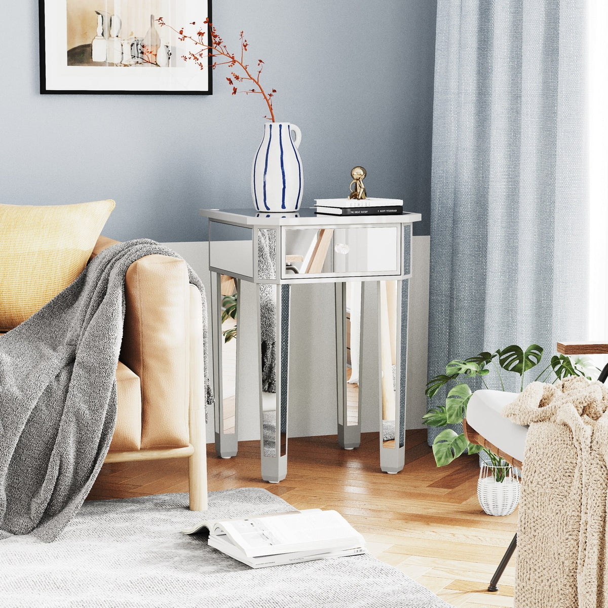 Mirrored Nightstand End Table with Drawer G260616