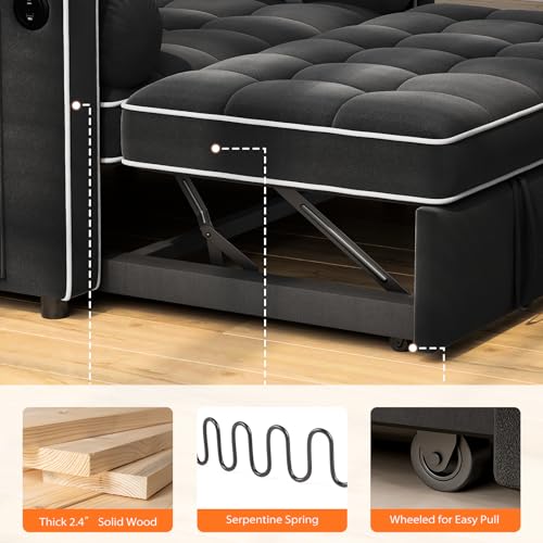 3 in 1 Convertible Sleeper Sofa Bed with USB Ports & Side Pockets U558794