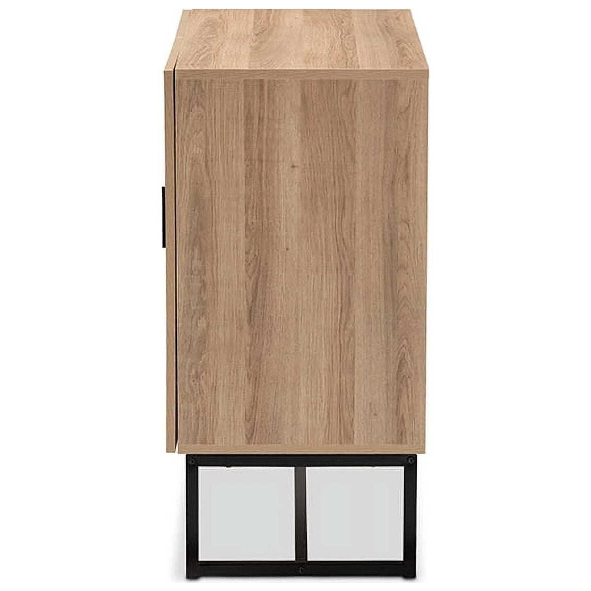 Natural Brown Wood and Black Metal 2-Door Storage Cabinet I220