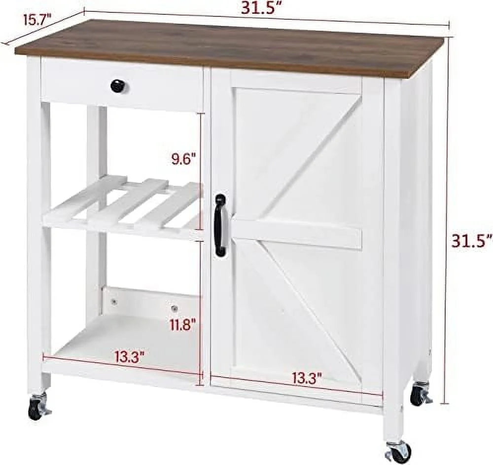 White Coffee Cart with Drawer and Cabinet F7905