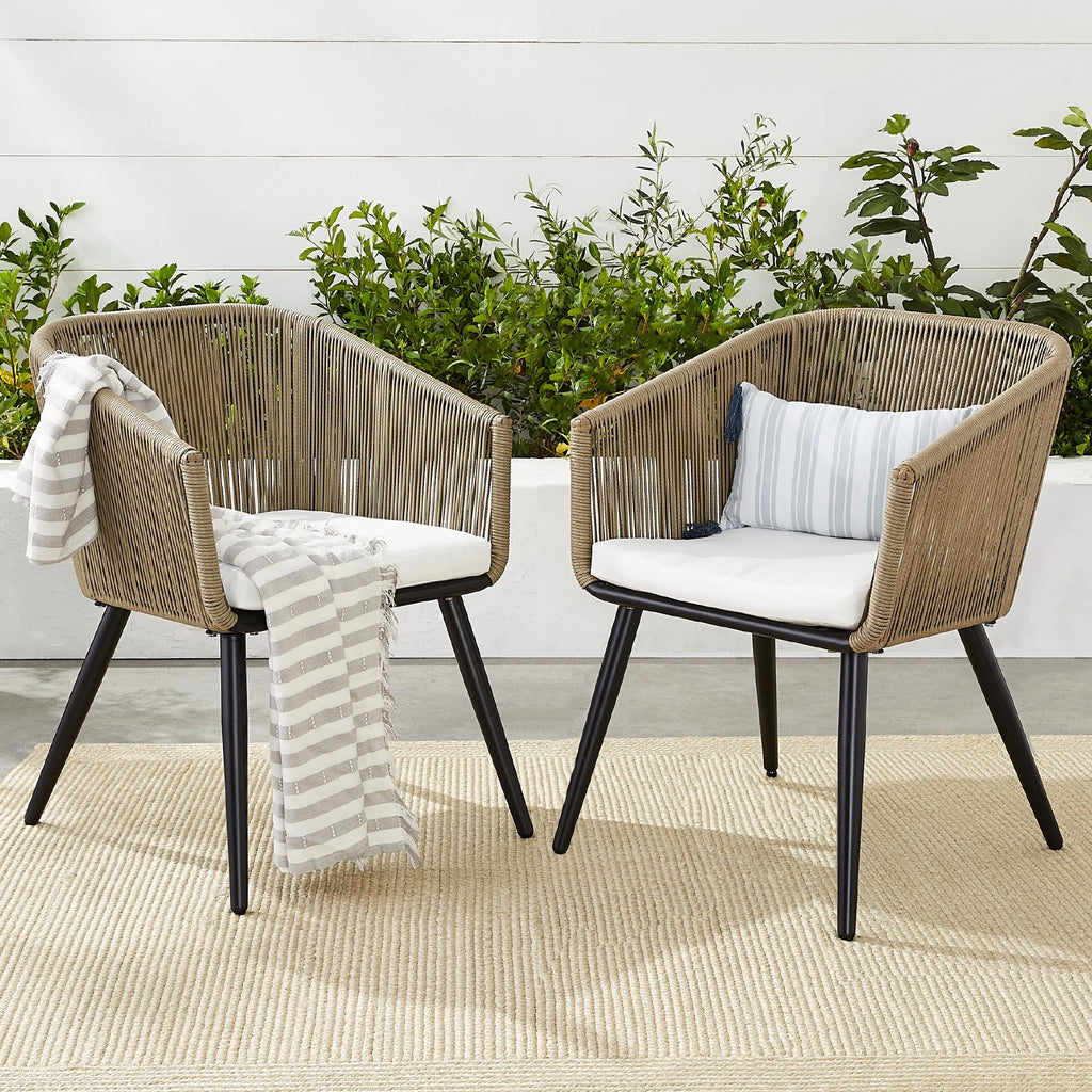 Set of 2 Woven Wicker Patio Dining Chairs 250lb Capacity E85511
