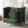 30" Green Solid Wood Bathroom Vanity with Top Basin and 3 Drawers W3518