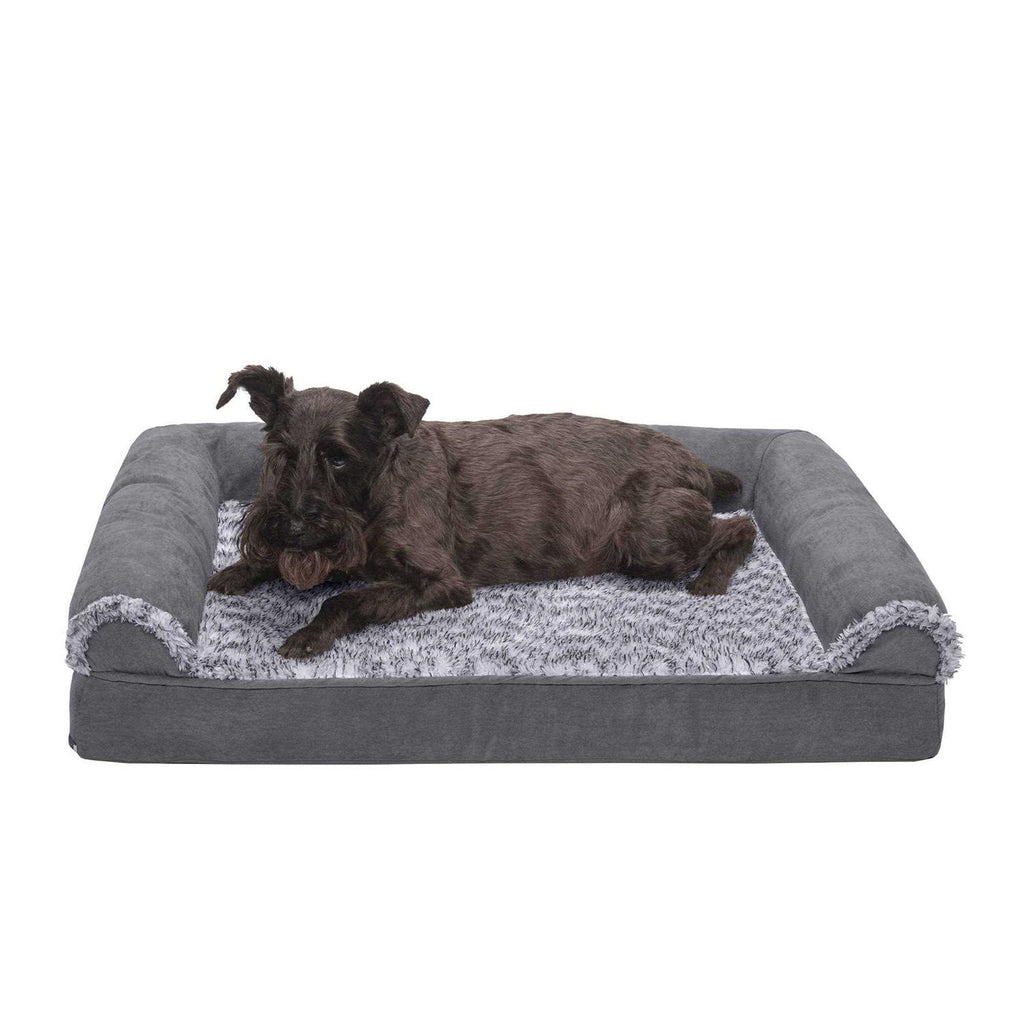 Two-Tone Faux Fur Suede Orthopedic Sofa Dog Bed X5109