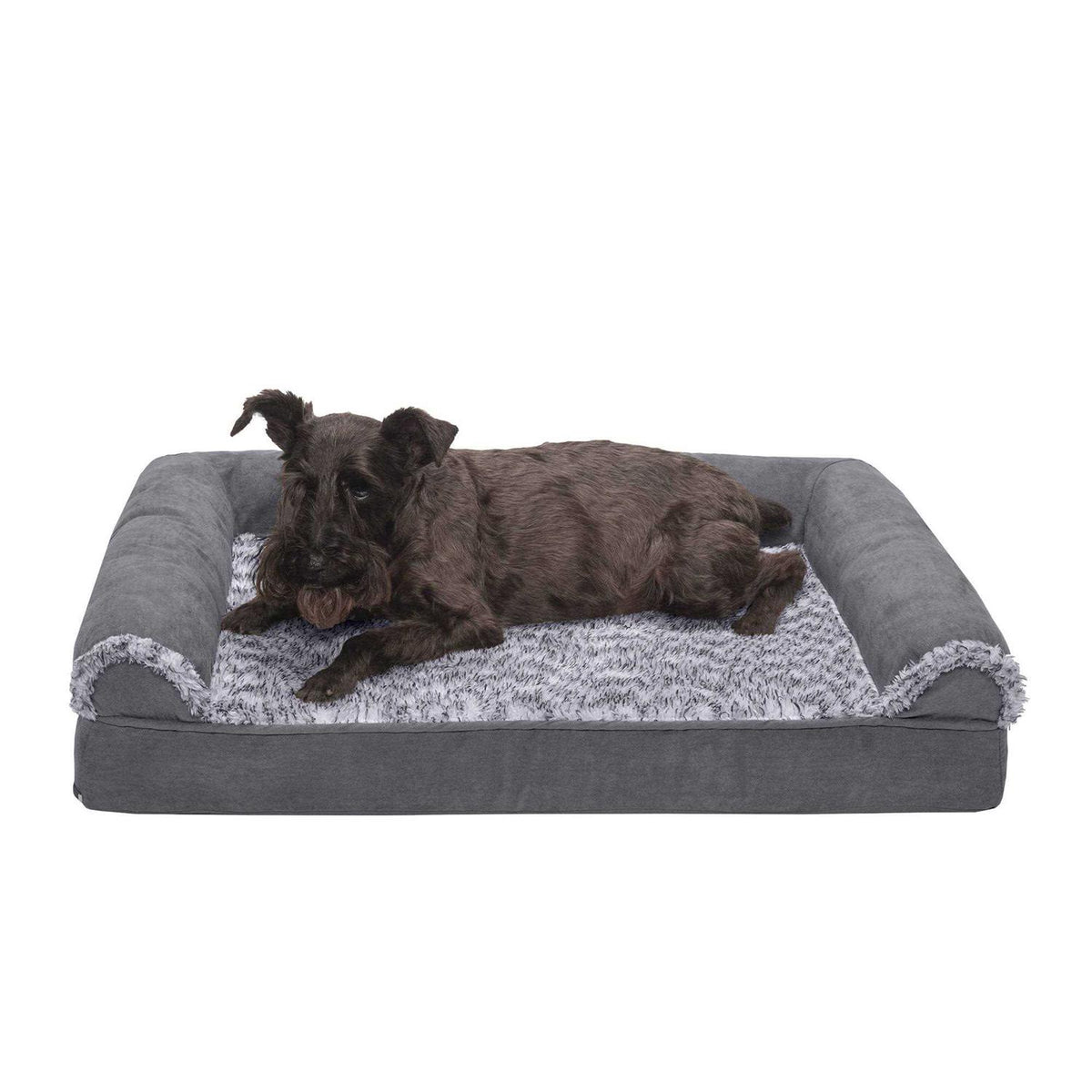 Two-Tone Faux Fur Suede Orthopedic Sofa Dog Bed X5109