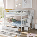 Full Over Full Solid Wood Bunk Bed with Stairs and Storage Drawers B9558