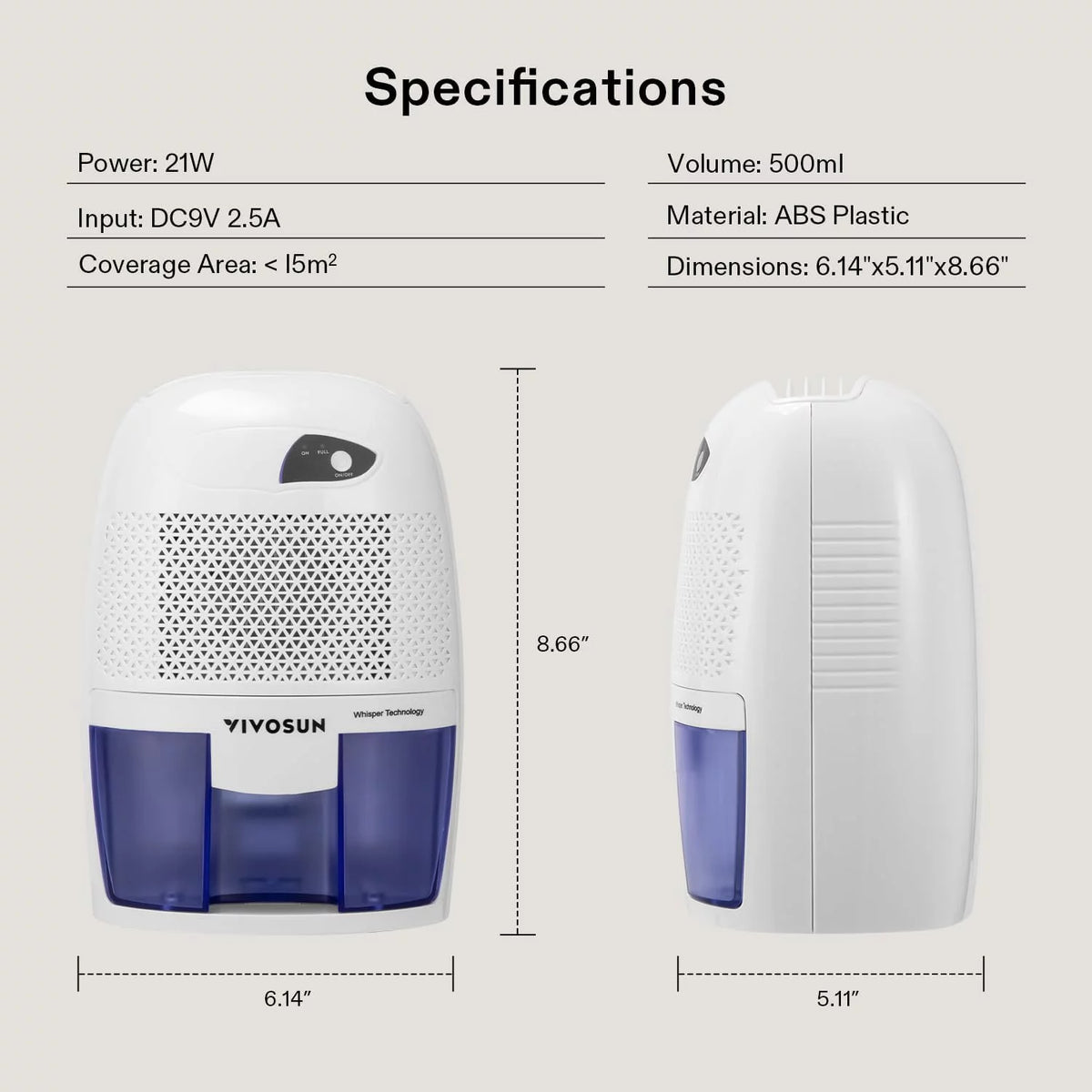 Electric Mini Dehumidifier with 500ML Water Tank O37535