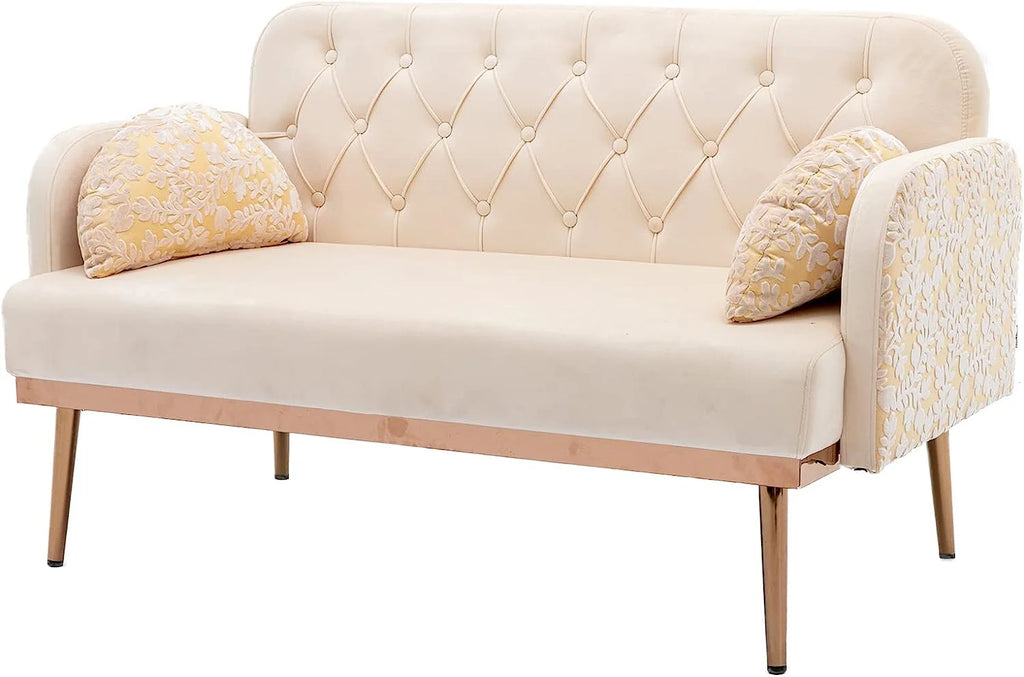 55" Velvet Sofa Chair with Pillows and Golden Metal Legs H866